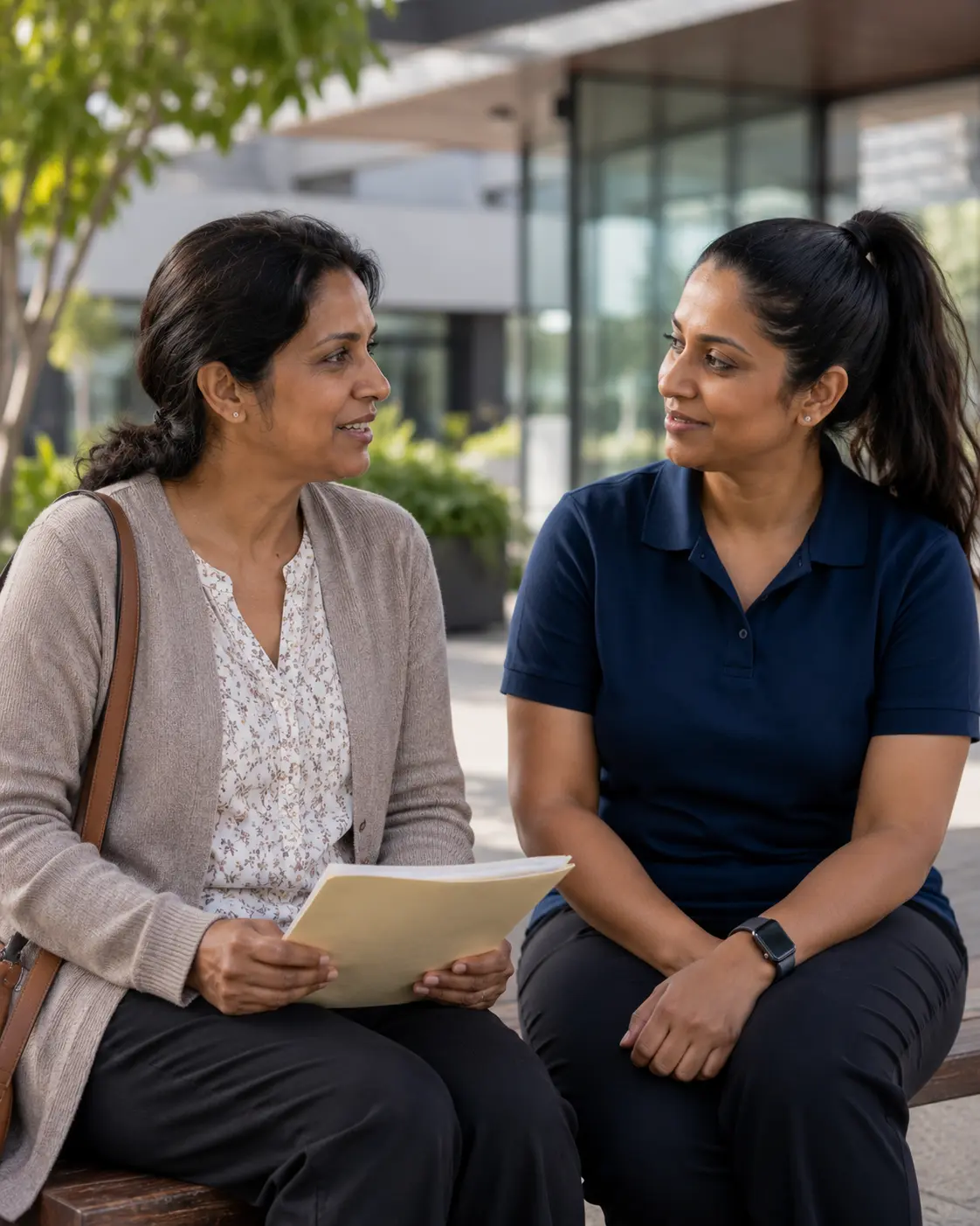 NDIS support worker waiting with a participant at a Melbourne East medical precinct