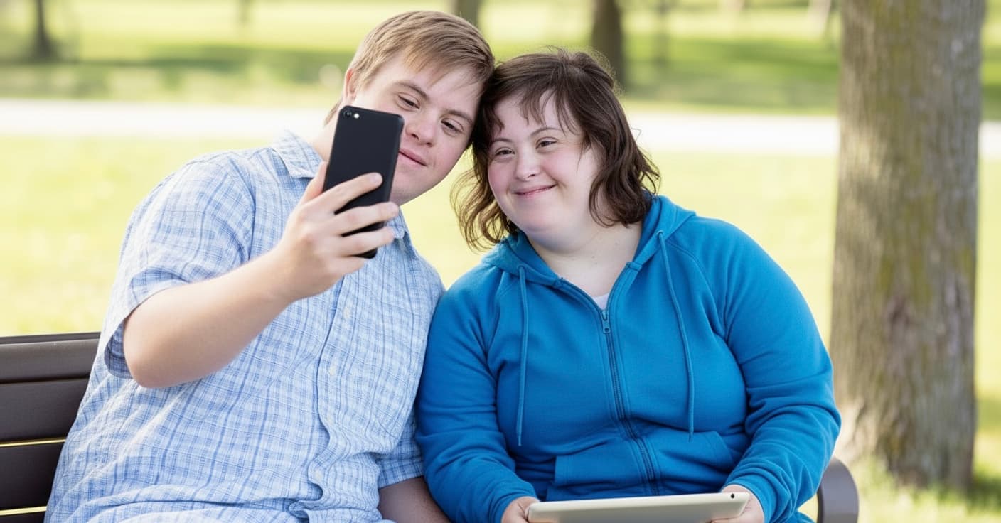 Couple with Down syndrome enjoying a moment together outdoors